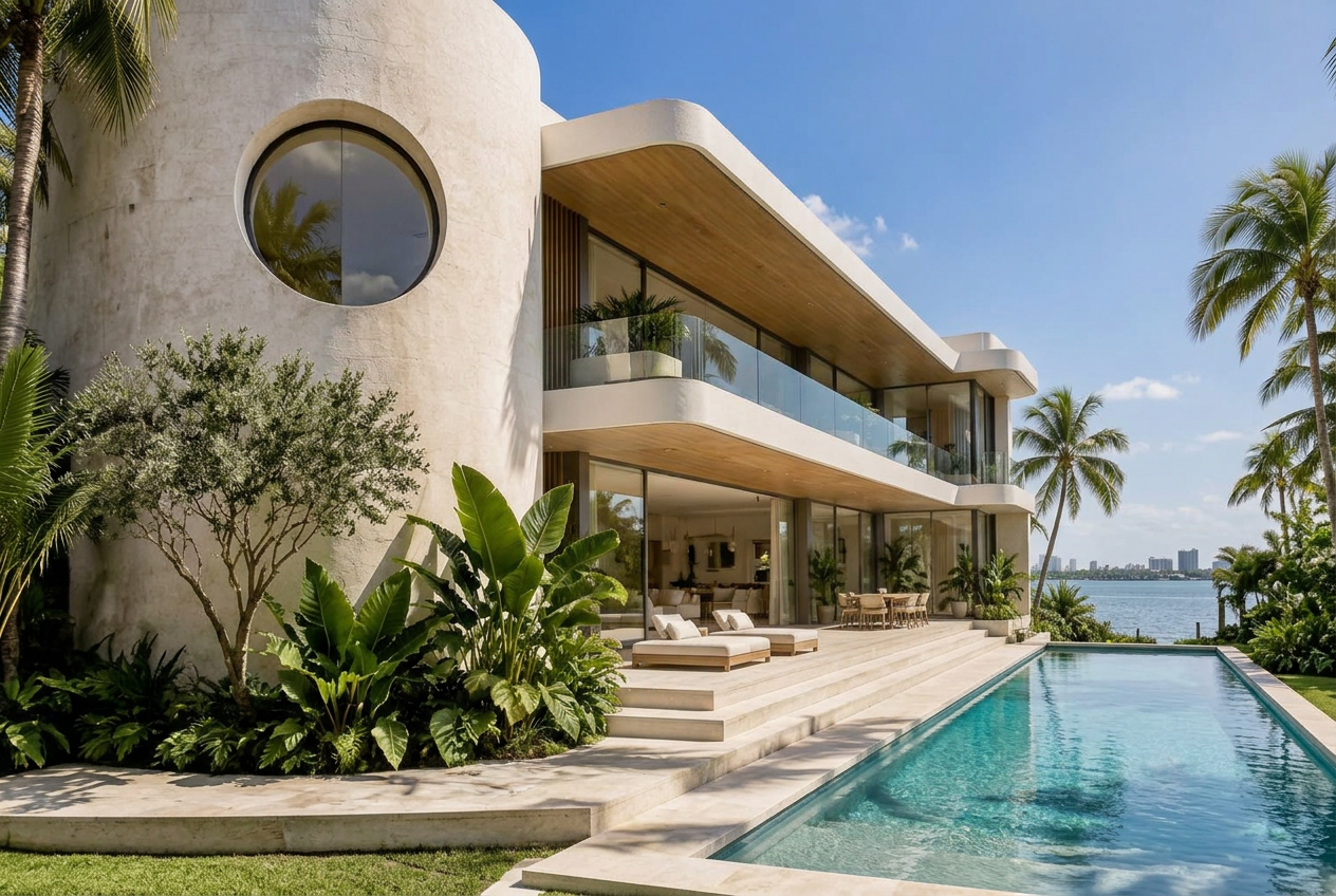 Solara Cove oculus wall and pool terrace detail