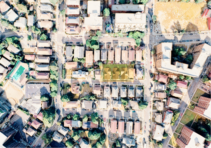 High-angle aerial view of the residential development site